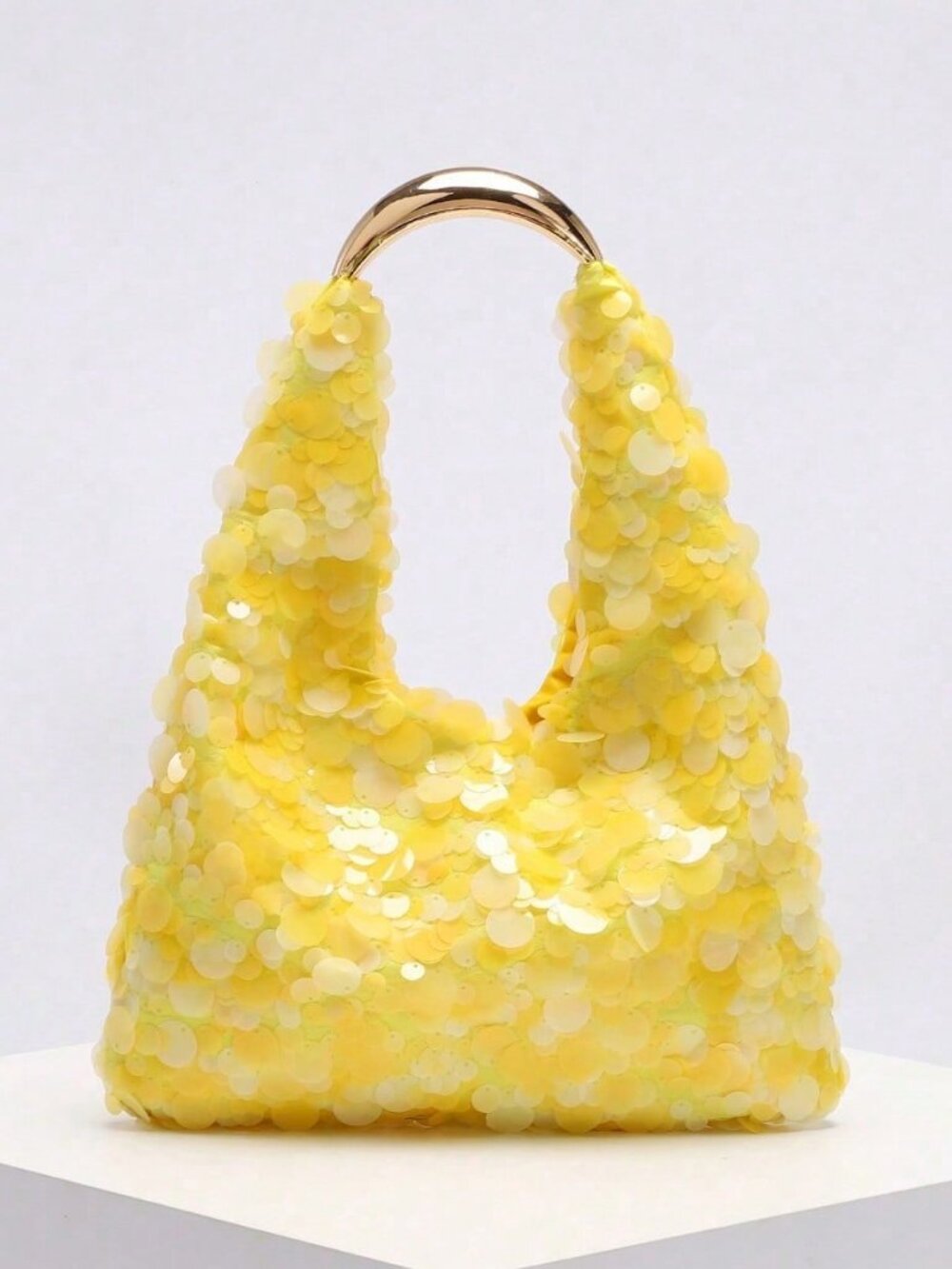 Yellow Mermaid Sequin Women's Crescent Metal Handle Bag